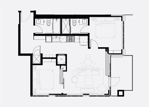 Floor plan for 2 beds, 2 baths, 775 sqft